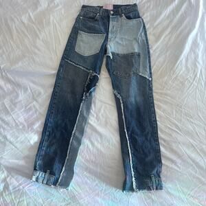 Revice Denim Two-Tone Patchwork High Rise Straight Jeans